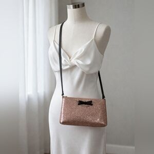 Kate Spade New York Mavis Street Glitter Crossbody – Rose Gold & Black Bow